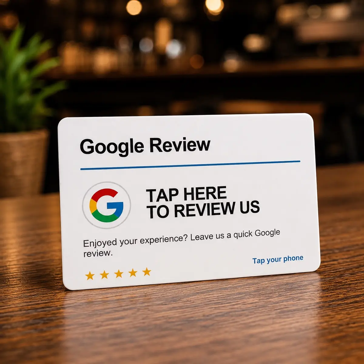 Google Review NFC smart card on a business counter